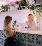 woman facing on white counter