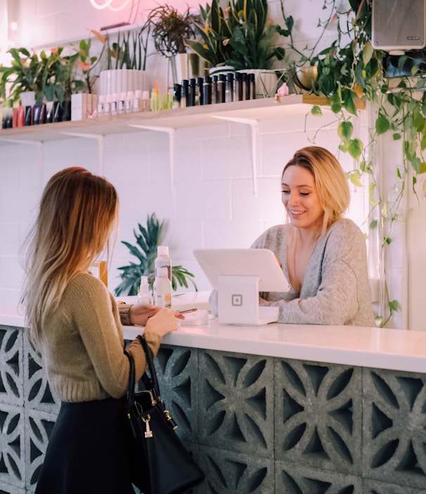 woman facing on white counter