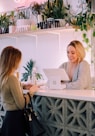 woman facing on white counter