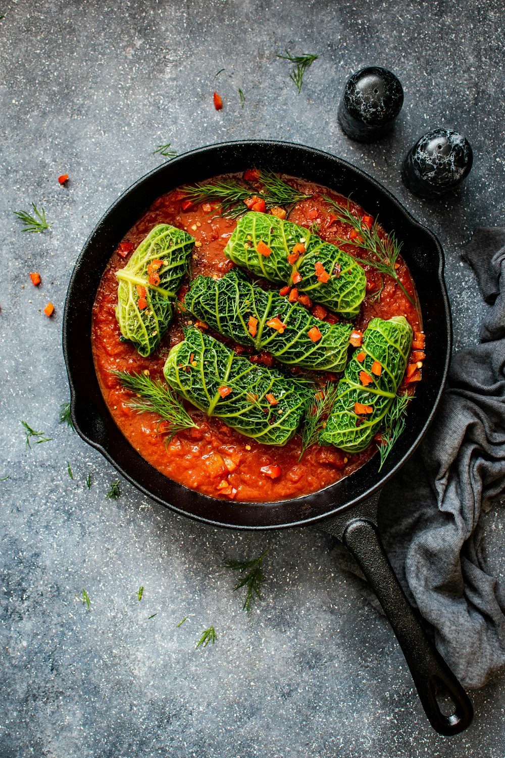 cooked food in frying pan