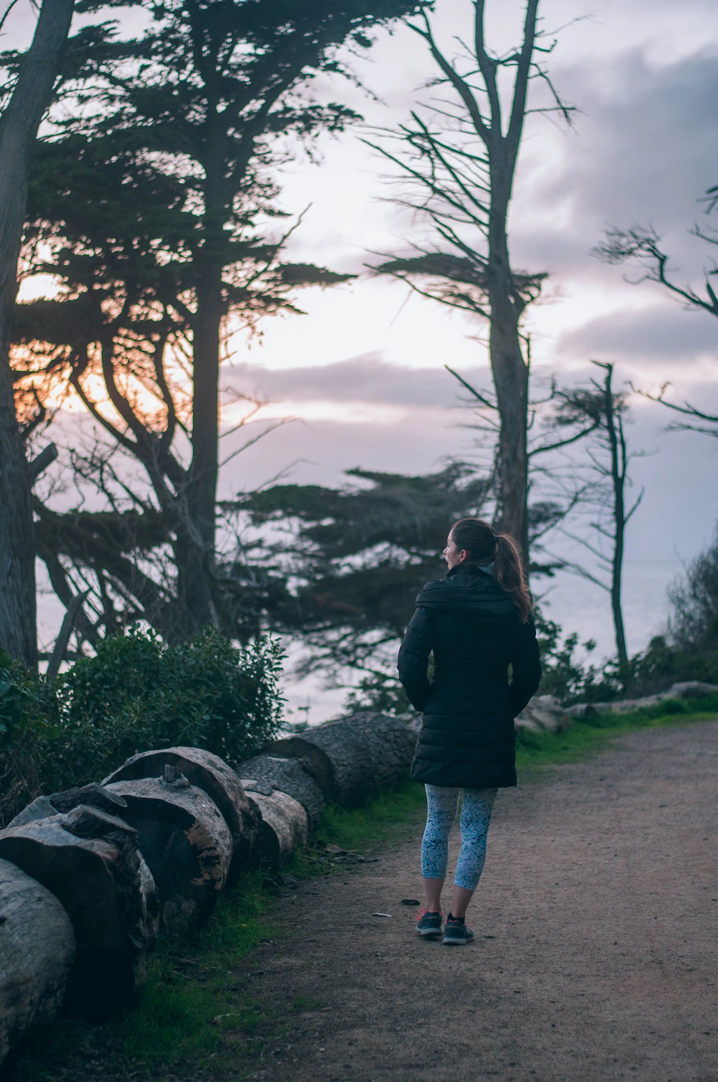 Stock illustration: person walking on a coastal path