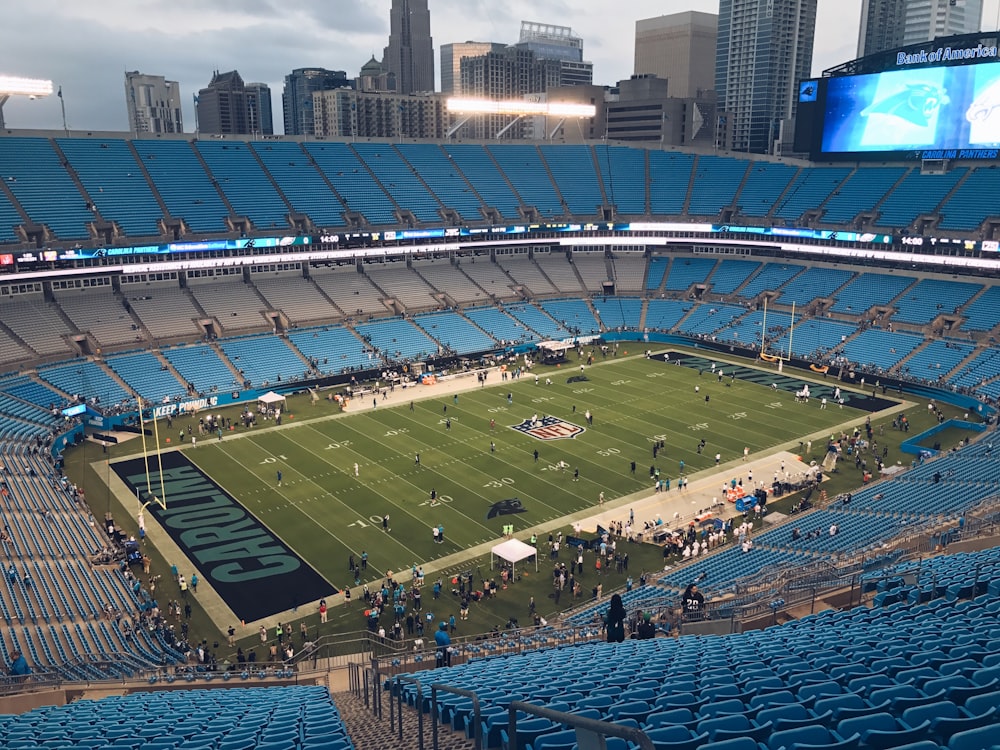 gente en el campo de los Carolina Panthers