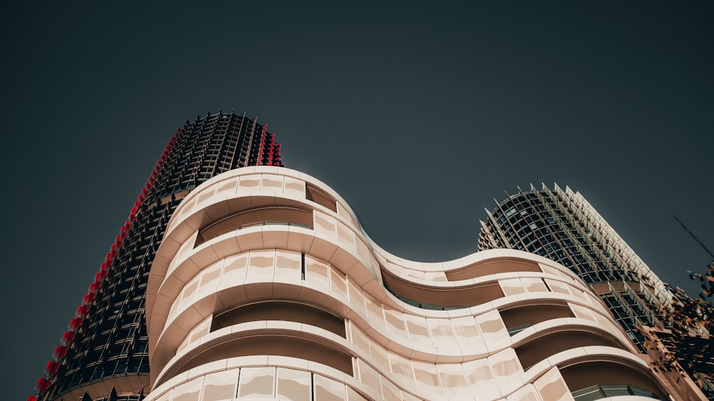 low angle view of whit and black building