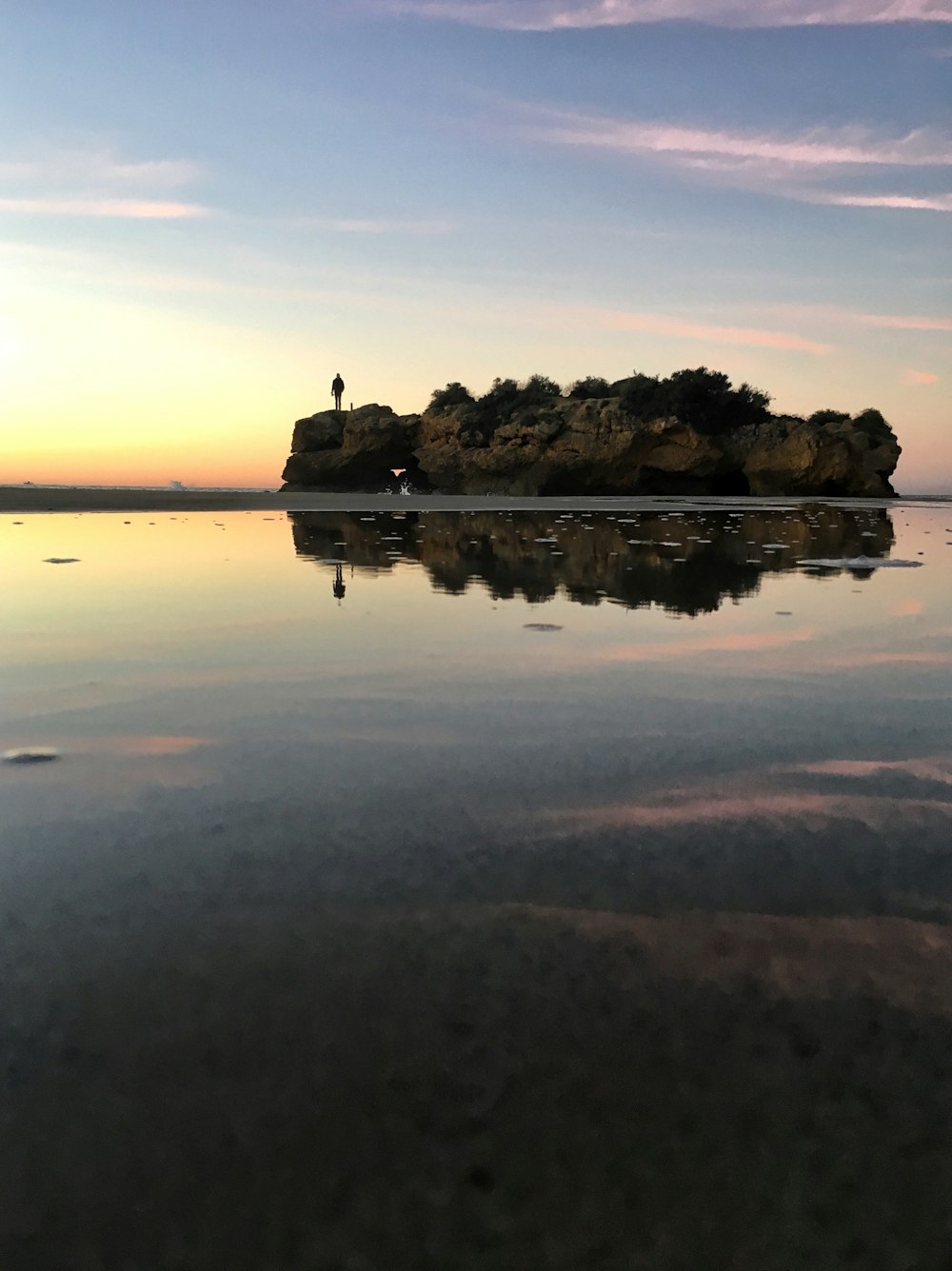 reflection of rocks on water