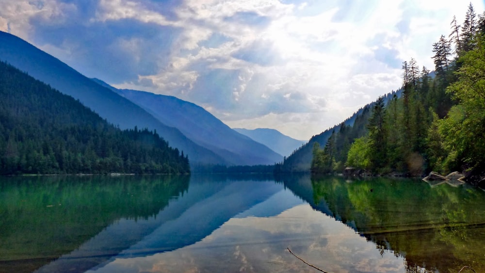 body of water near mountains