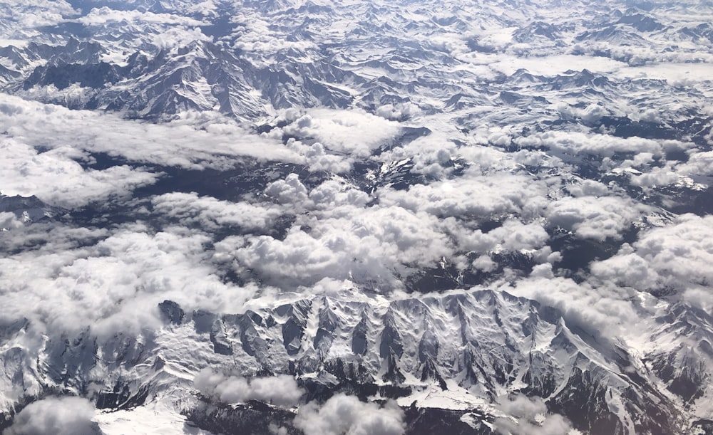 a view of a mountain range from an airplane