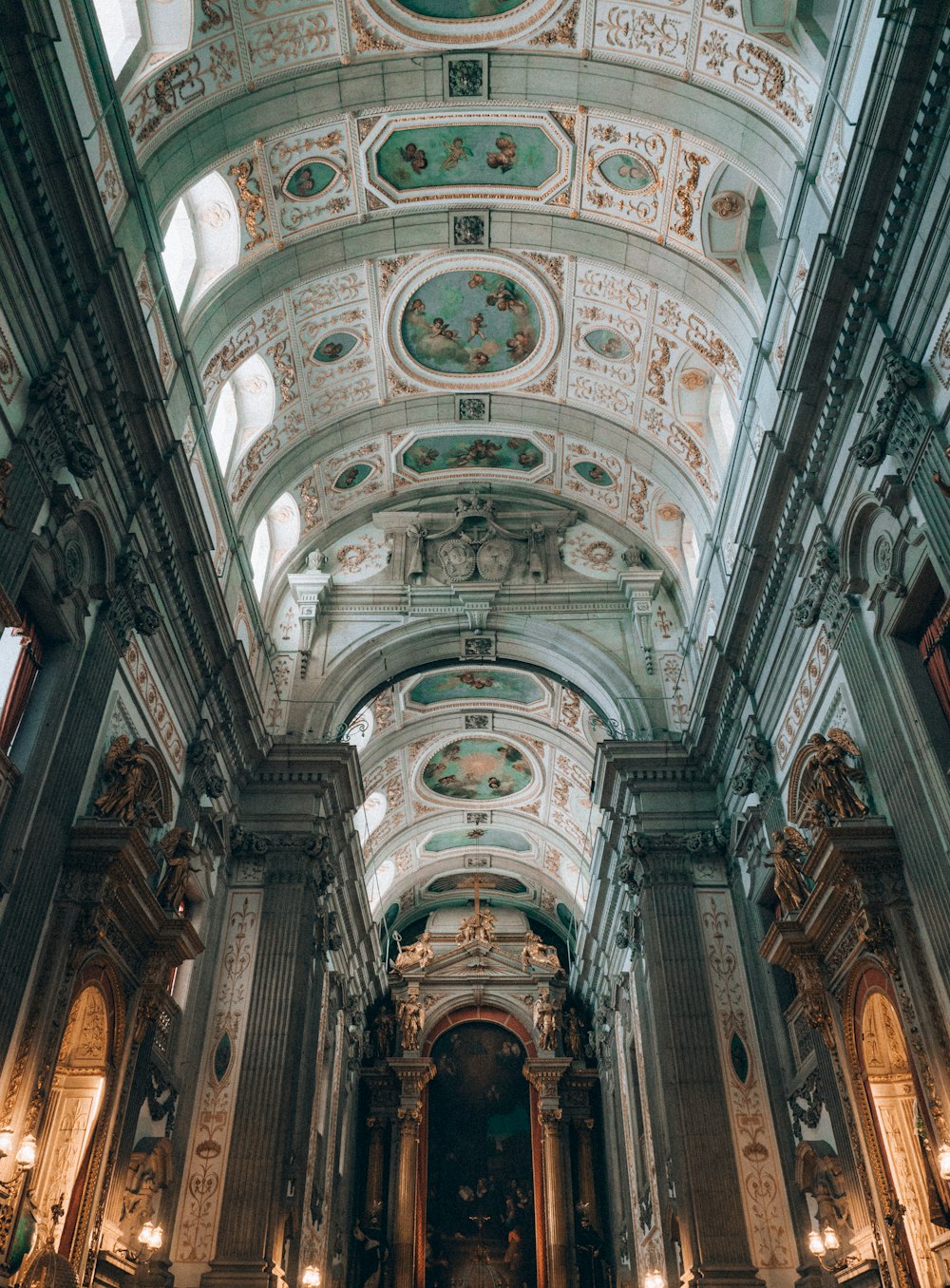 low-angle photography of cathedral ceiling