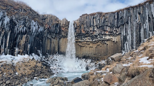 waterfalls under white clouds in Svartifoss Iceland