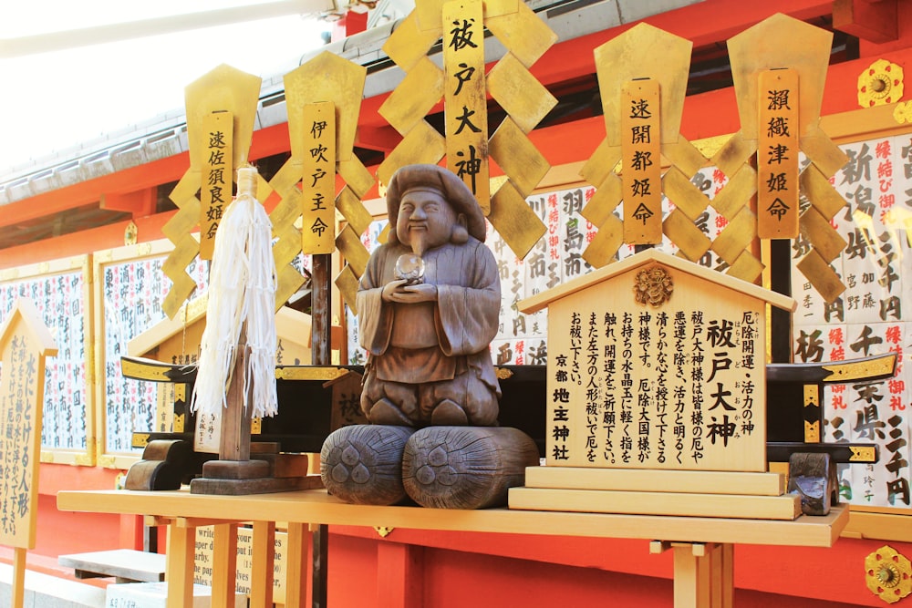 brown wooden Buddha statuette