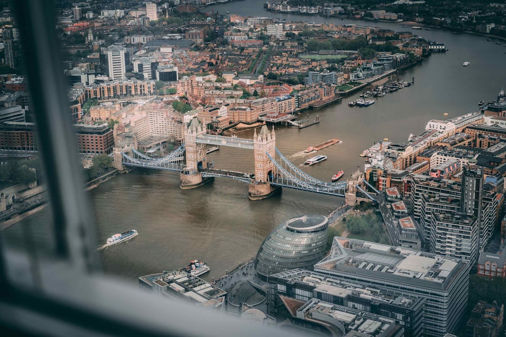 aerial photo of suspension bridge