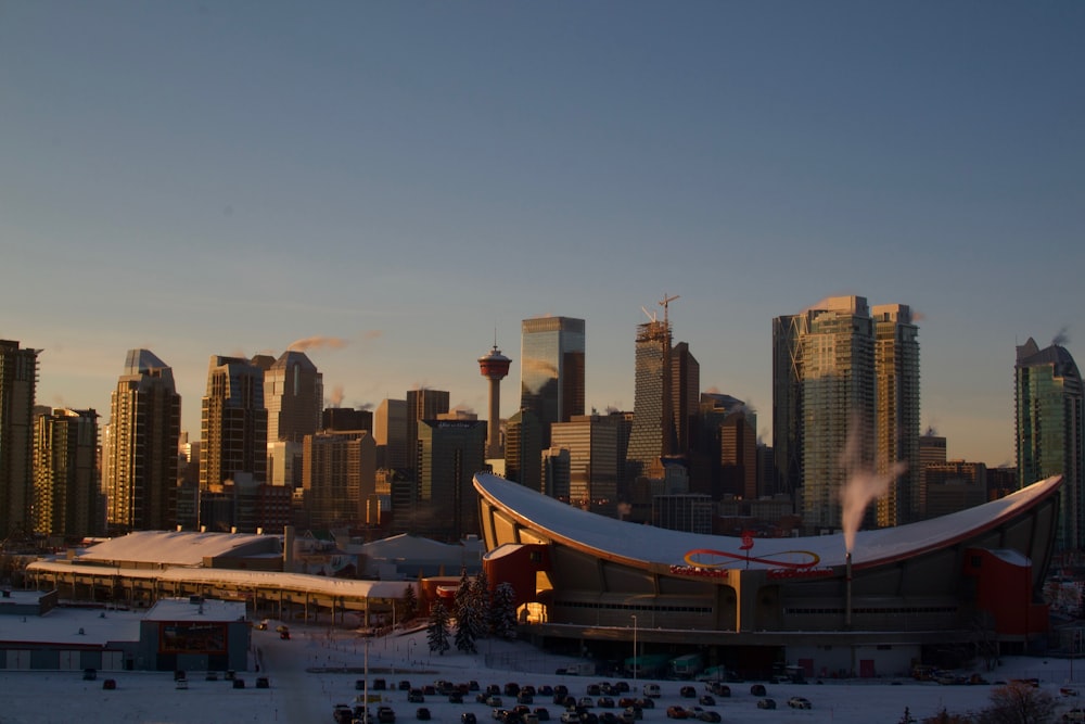 white stadium during golden hour