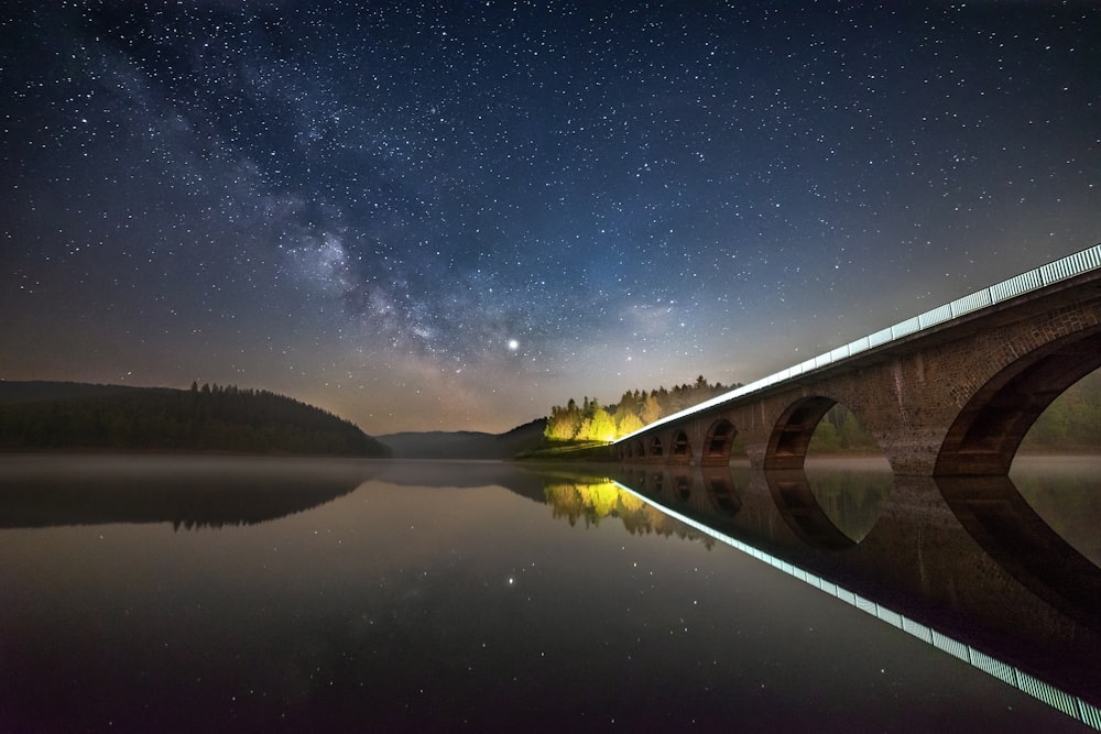 lake and bridge at night view