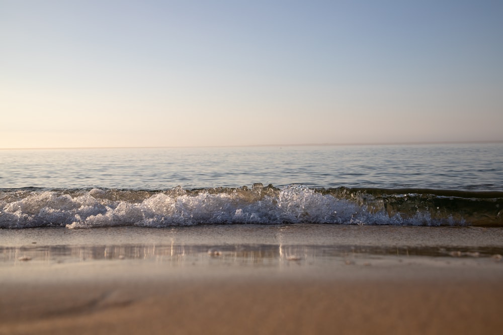 low-angle photography of beach under blue sky