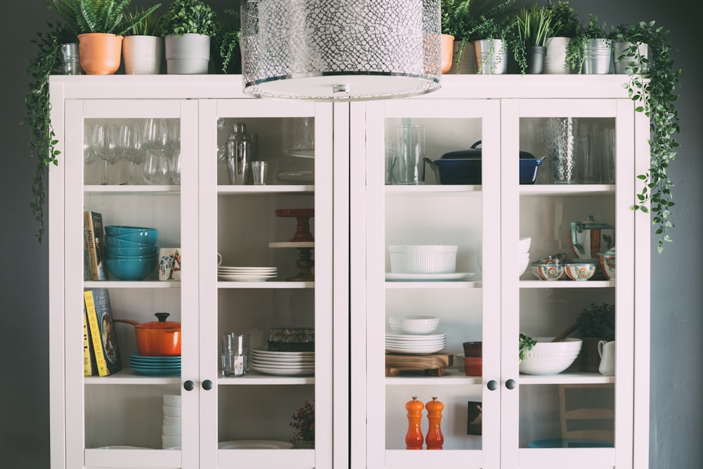 white wooden display cabinet