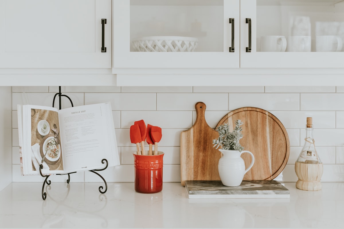 A counter top with kitchen essentials
