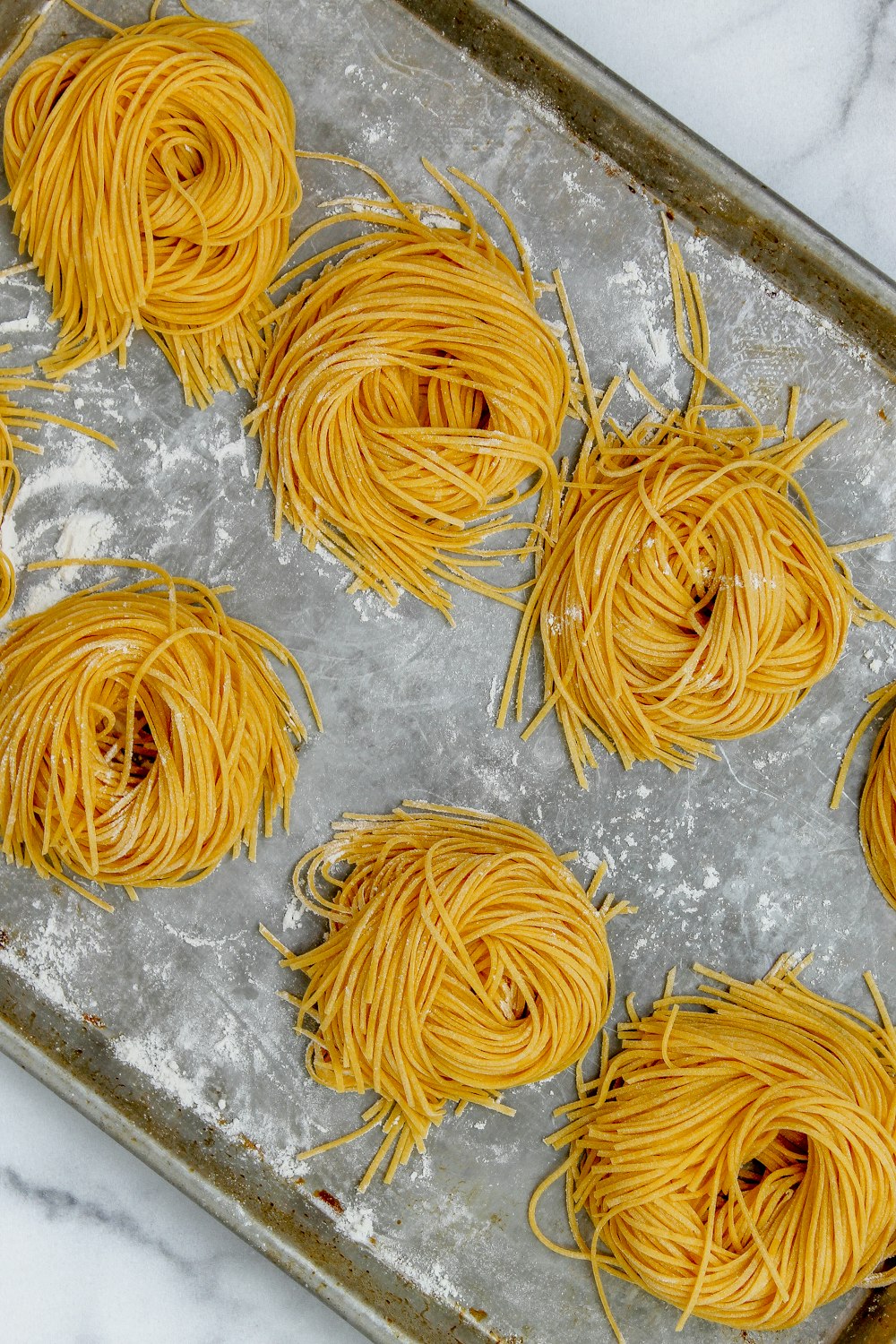 yellow noodles in tray