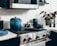 A modern kitchen featuring a sleek cookware set on a stove.