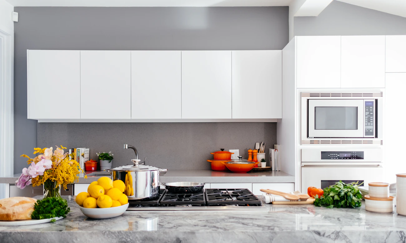 Professional cookware in a working kitchen
