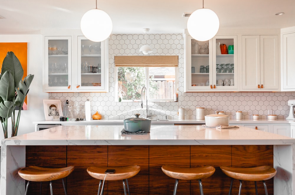 four brown stools