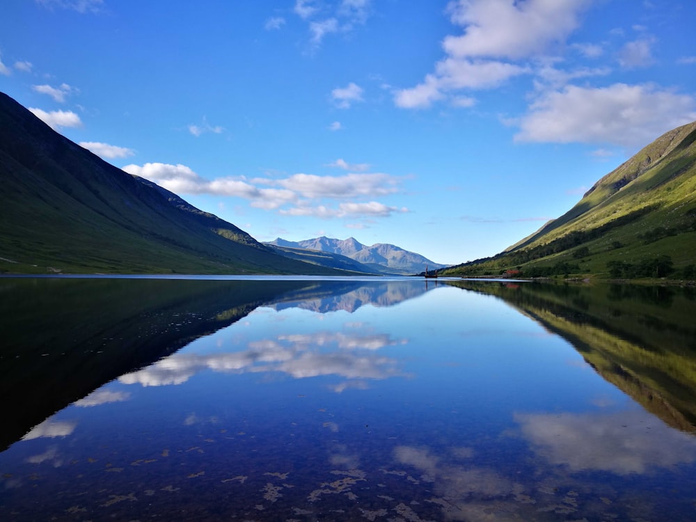 body of water near hill