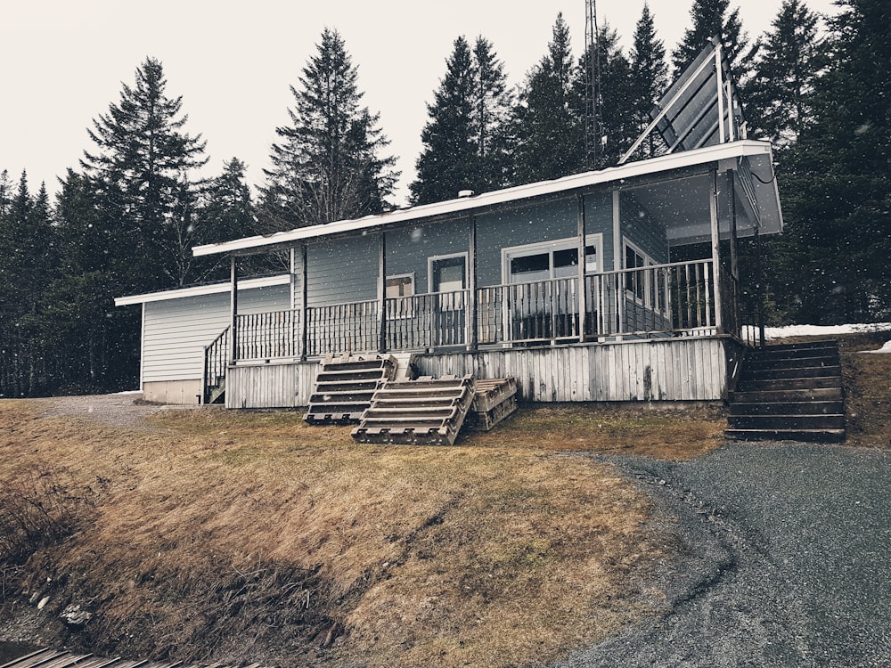 gray house among trees