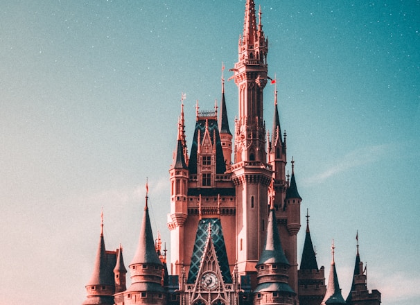 blue and beige Disneyland castle