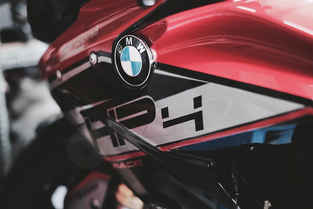 red and black BMW motorcycle