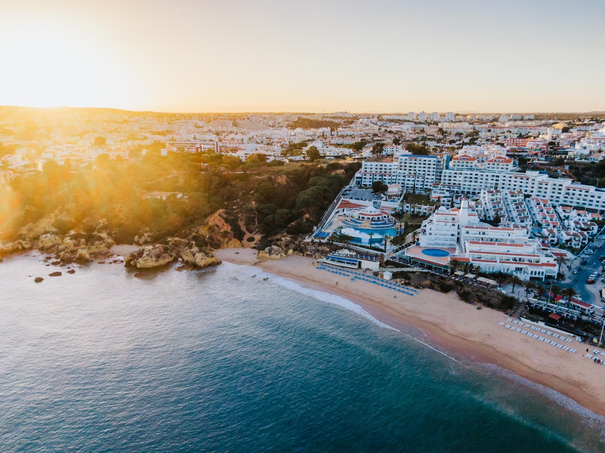 Sunset over the dramatic Algarve coastline near Lagos