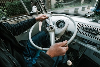 person holding steering wheel