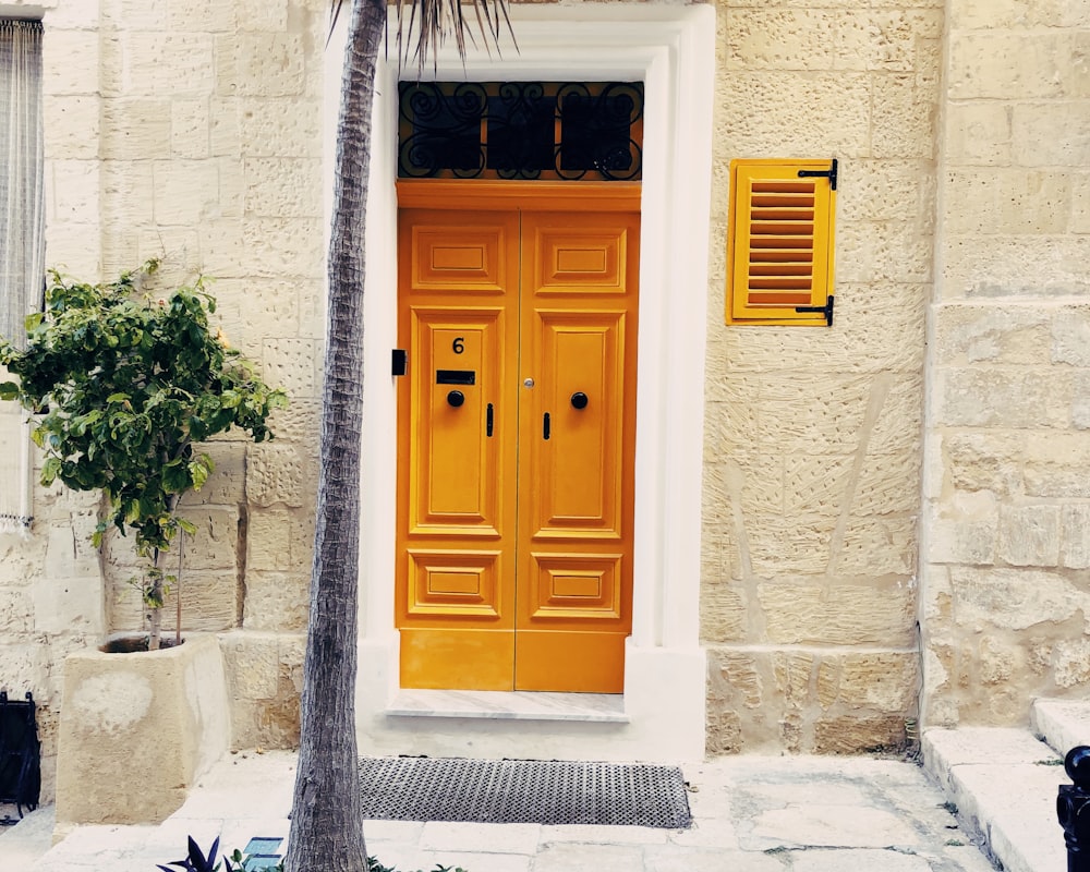 brown wooden panel doors