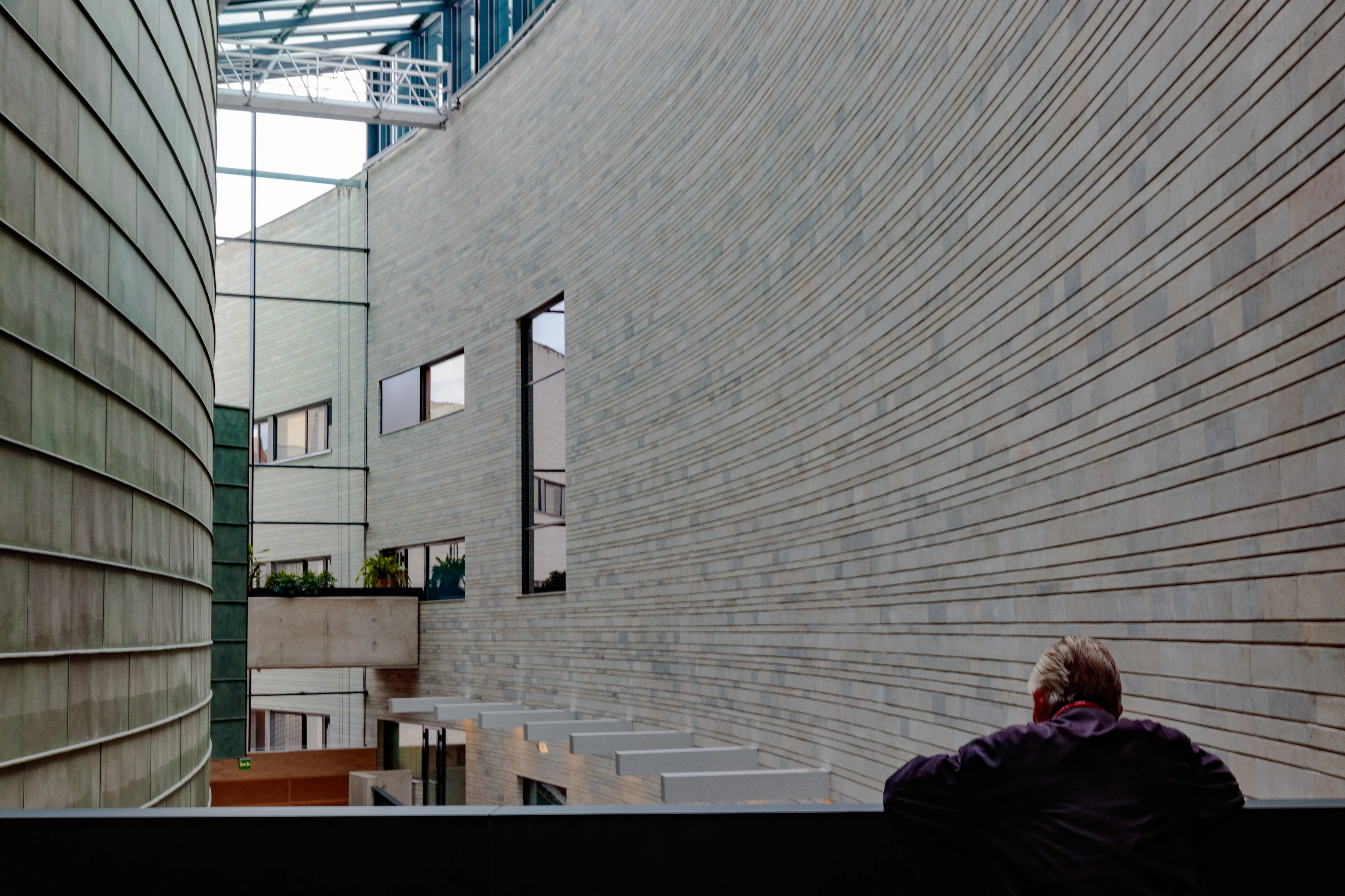 The long limestone flank of Tallinn's Kumu art museum curving away above the park