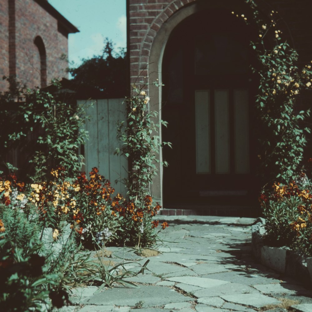 flowers near door