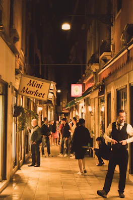 Local business owners exchanging goods and chatting warmly, creating a sense of neighborhood trust