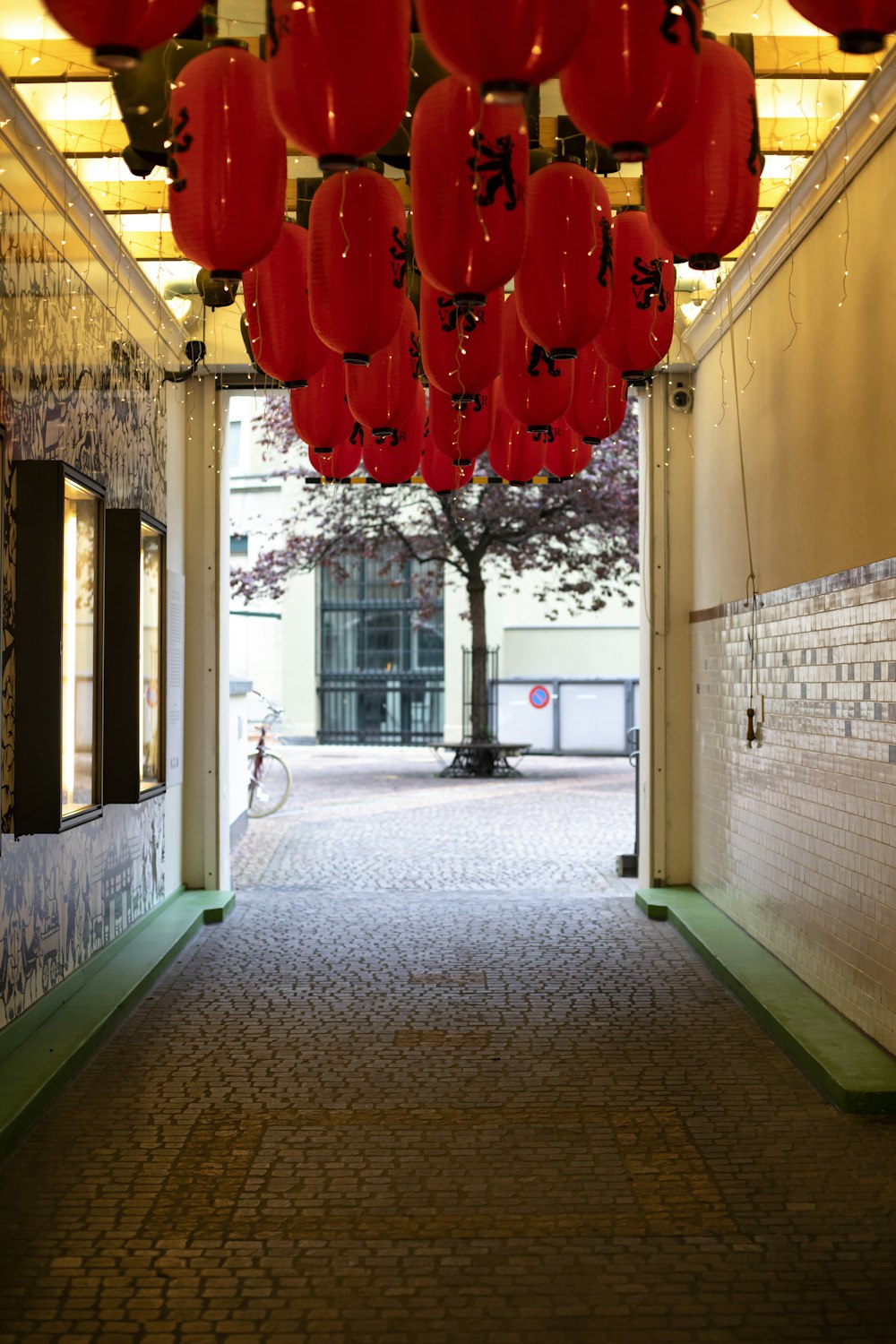 hanged red lantern lamps