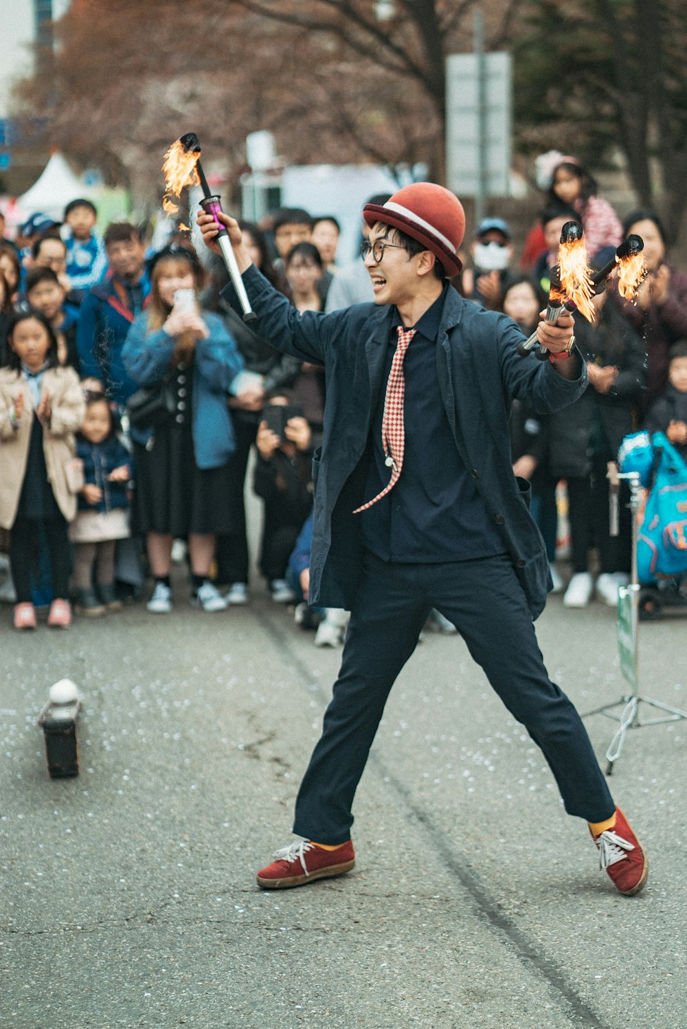 man standing near crowded people