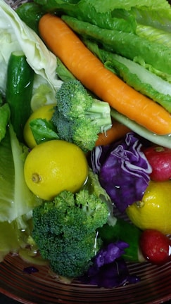 Close-up of fresh, colorful fruits and vegetables symbolizing healthy nutrition