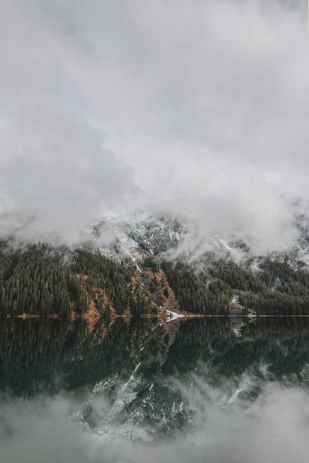 sow covered mountain during foggy weather