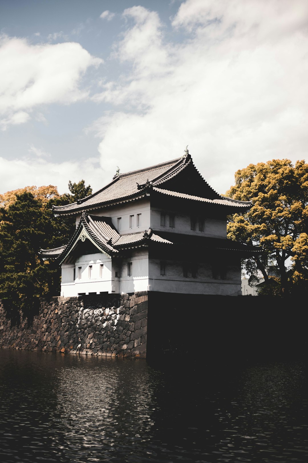 white temple near body of water