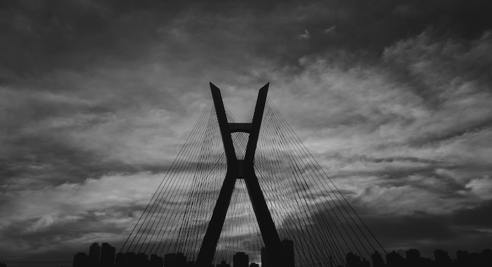 bridge in grayscale photo