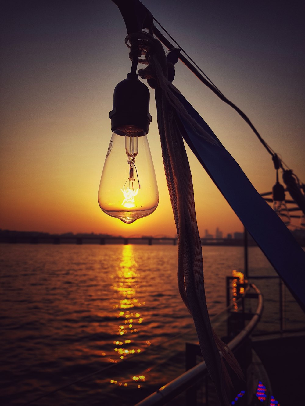 black and clear light bulb during golden hour