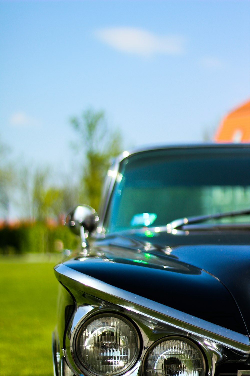 close-up photography of classic car