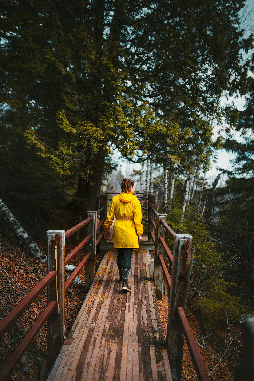 woman walking on bridge