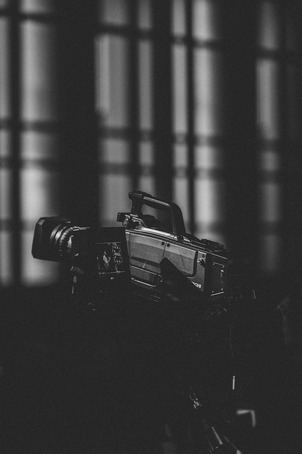 grayscale photo of studio camera