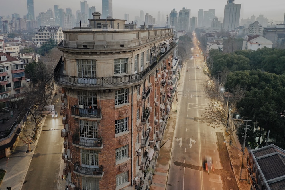 aerial photo of brown concrete building