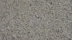 A close-up view of a textured concrete surface with small stones embedded, creating a speckled appearance.