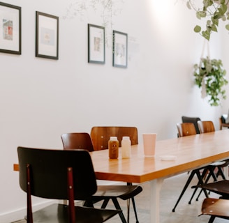 empty wooden table and chairs