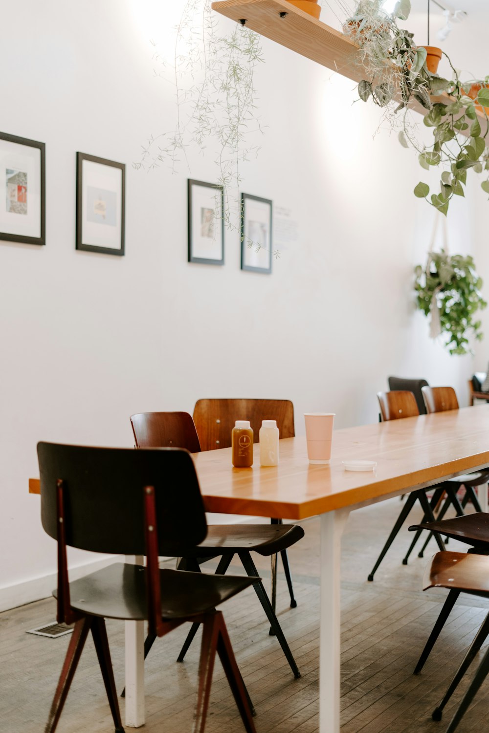 empty wooden table and chairs