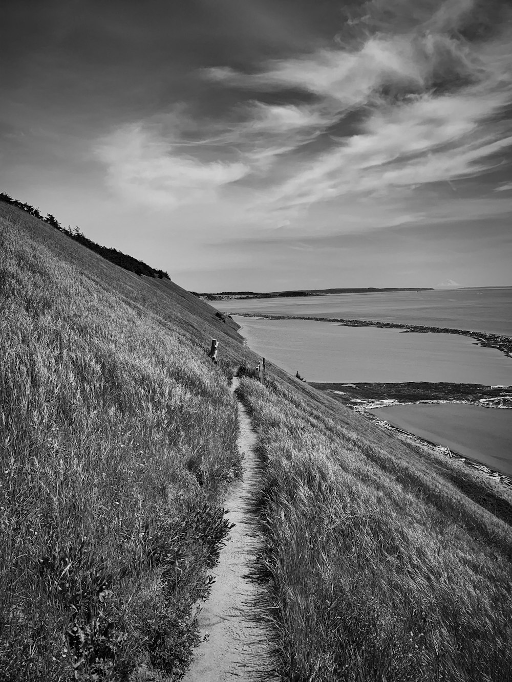 greyscale photography of mountain