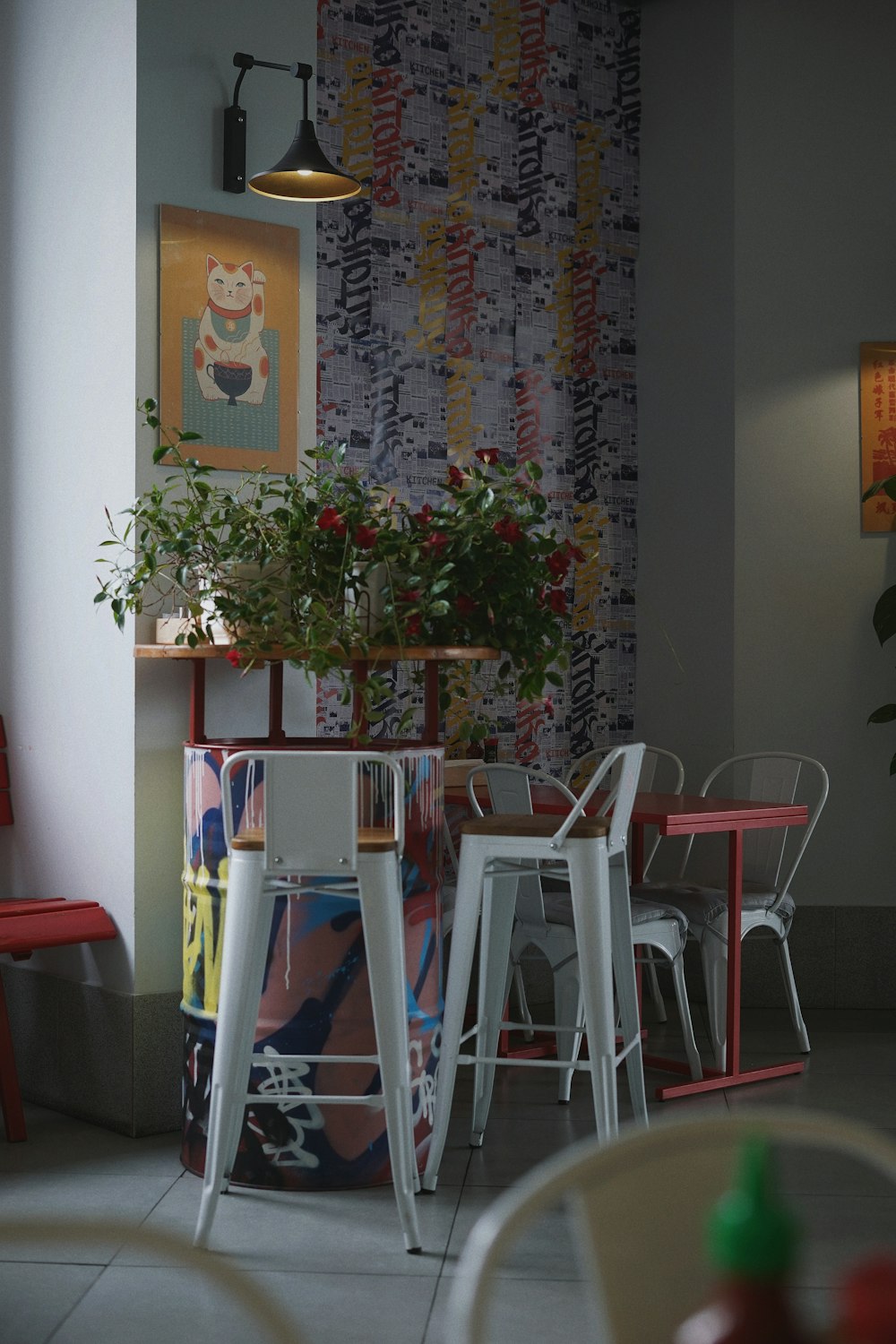 empty stools beside table