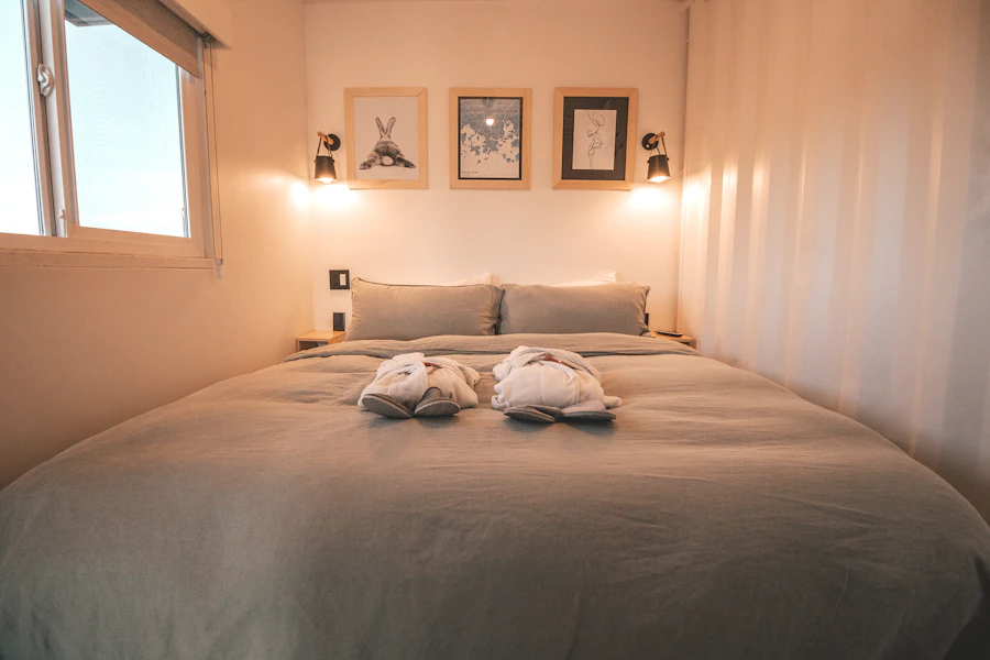 Warmly lit room with fresh linen
